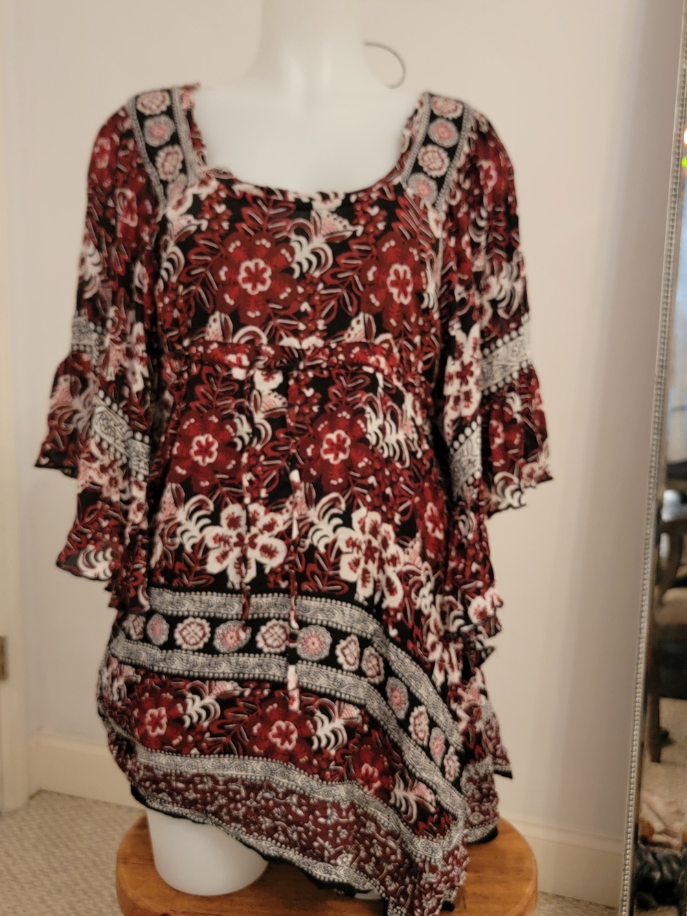 Cost Plus World Market Burgundy Floral Boho Tunic